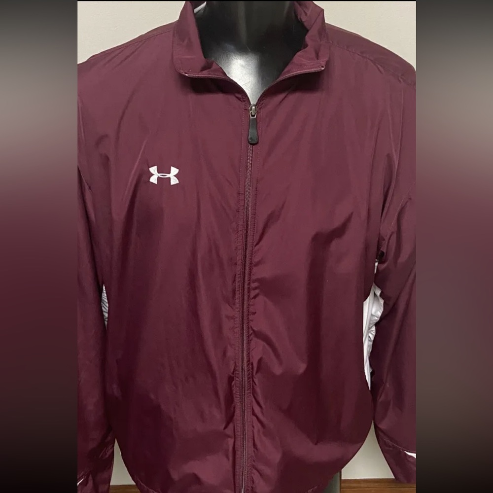 Under Armour Full Zip Long Sleeve Jacket Burgundy/White Men's Size XXL